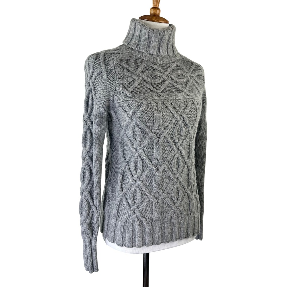 Ann Taylor Gray Cable Knit Turtleneck Sweater Alpaca Wool Blend Womens XS